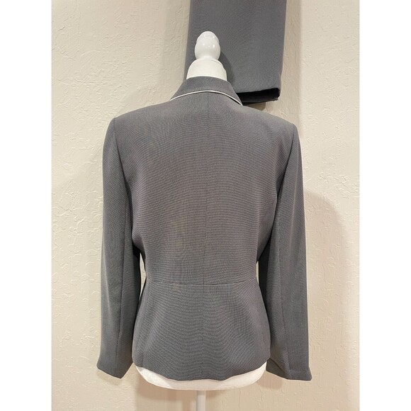 ~ Le Suit 2pc Skirt Suit 8p Black Print White Trim Work Notch Lapel Pencil Skirt - Picture 6 of 16